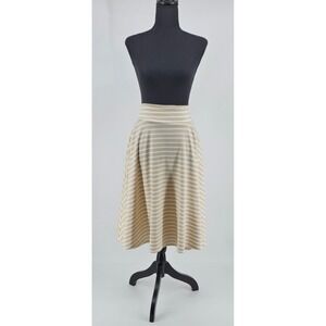 Agnes & Dora Tan White Striped Midi Skirt A-Line Stretch Jersey Knit Pockets SM